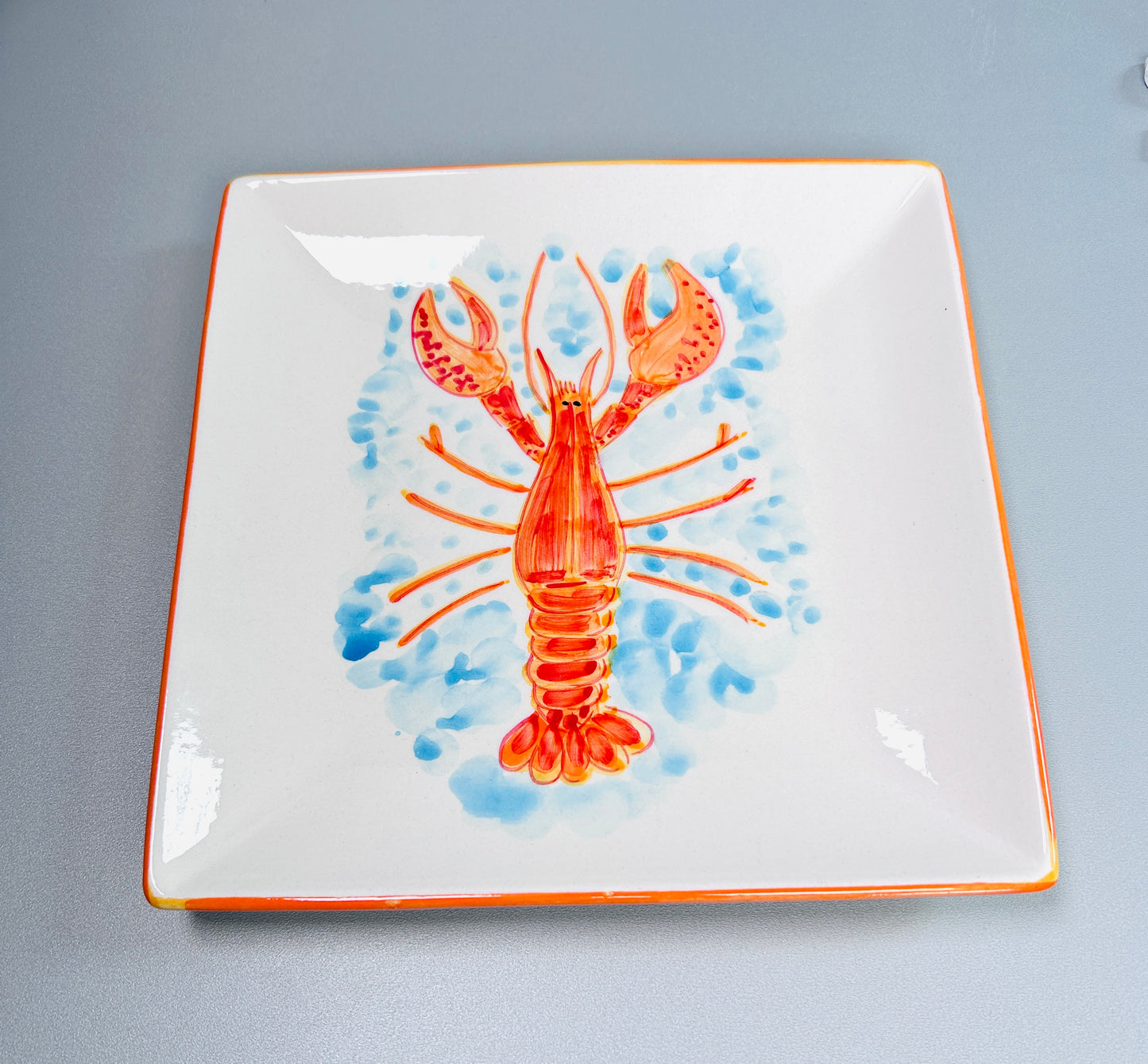 Teller quadratisch "Fred der Hummer" (25 cm x 25 cm)
