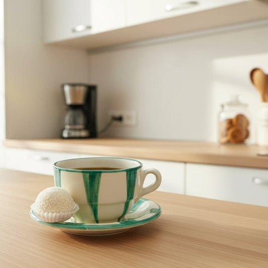 Kaffeetasse mit Untertasse (Ø Tasse: 9cm, Ø Untertasse: 13 cm)