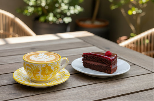 Kaffeetasse mit Untertasse "Blumen von Granada", gelb/weiß (Ø Tasse: 9 cm, Ø Untertasse: 13 cm Höhe: 6 cm)