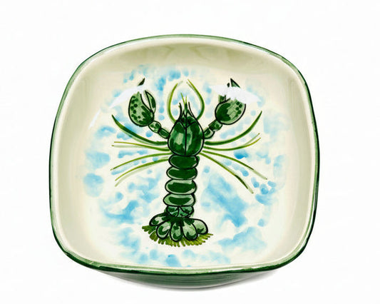 Teller tief/Schale quadratisch, runde Ecken "Fred der Hummer", außen grün (Länge + Breite: 21 cm, Höhe: 7 cm)