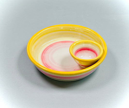 Schale mit integrierter Dip-Schale „Farbenmix“  gelb weiß rosé (Ø 18 cm ,Höhe: 5 cm)