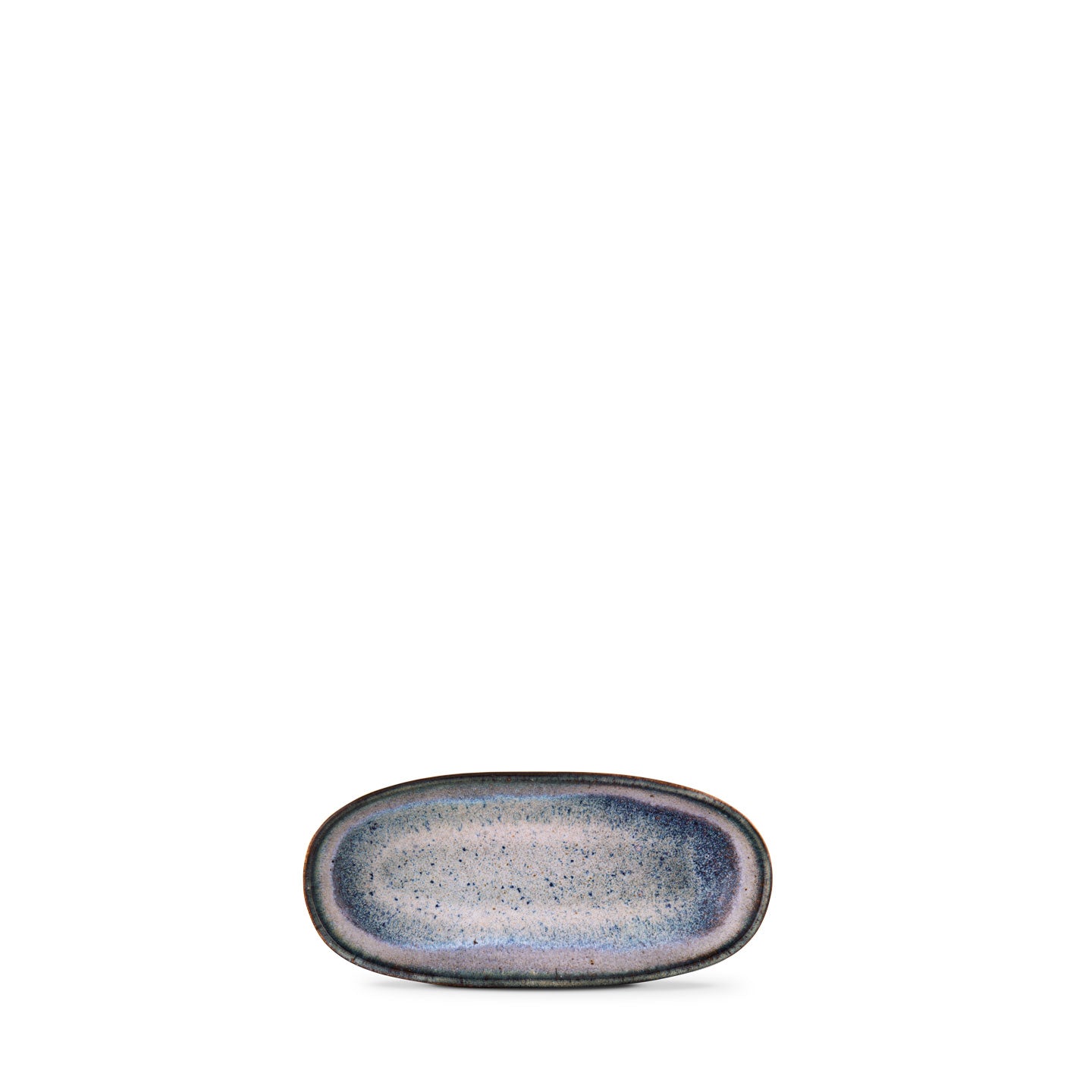 Terrafina Sail Ovale Servierplatte Mini – Draufsicht mit reaktiver Blau-Grau-Glasur, 15,5 x 7 cm, handgefertigt in Portugal