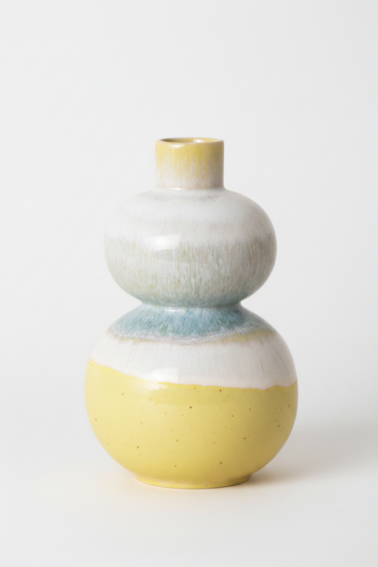 Terrafina Vase Sintonia – Keramikvase mit Doppelkugel-Form und Farbverlauf von Gelb über Weiß zu Türkis, Ø 13,5 x 16 cm, handgefertigt in Portugal