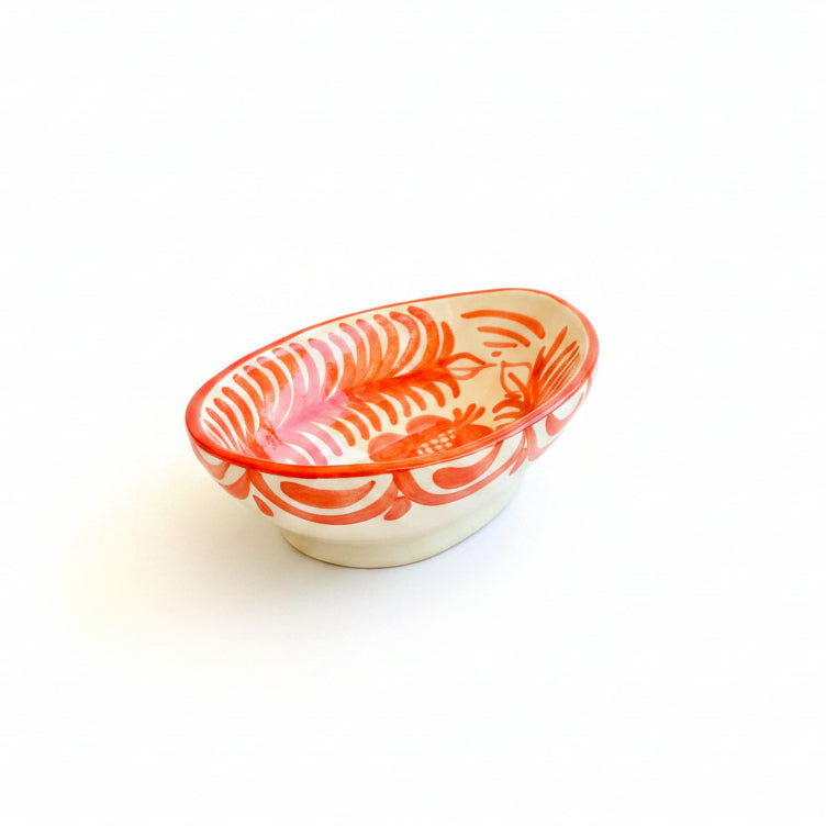 Snackschale "Blumen von Granada", orange/weiß (Länge: 14 cm, Breite: 9 cm, Höhe: 3,5 cm)
