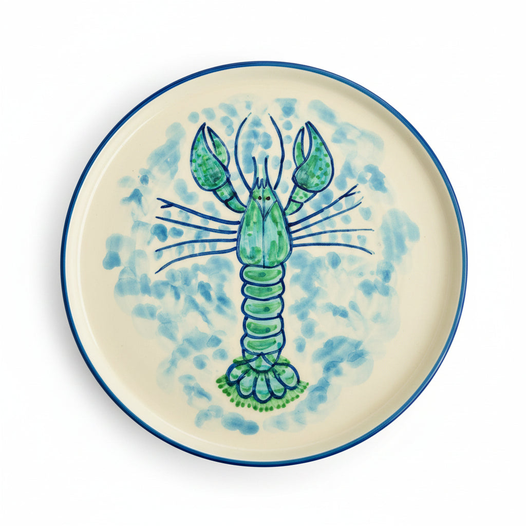Flacher Teller mit Rand in blau "Fred der Hummer" (Ø 26 cm)