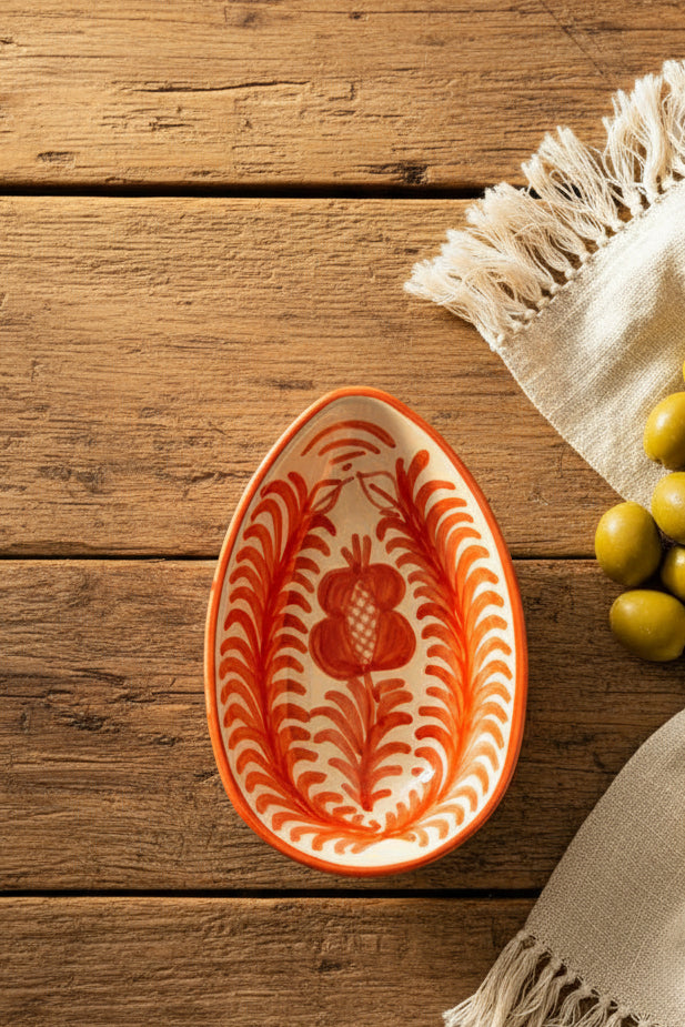Snackschale "Blumen von Granada", orange/weiß (Länge: 14 cm, Breite: 9 cm, Höhe: 3,5 cm)