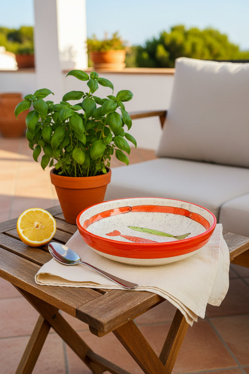 Schale "Sardinen" außen orange (Ø 18 cm Höhe: 5 cm )
