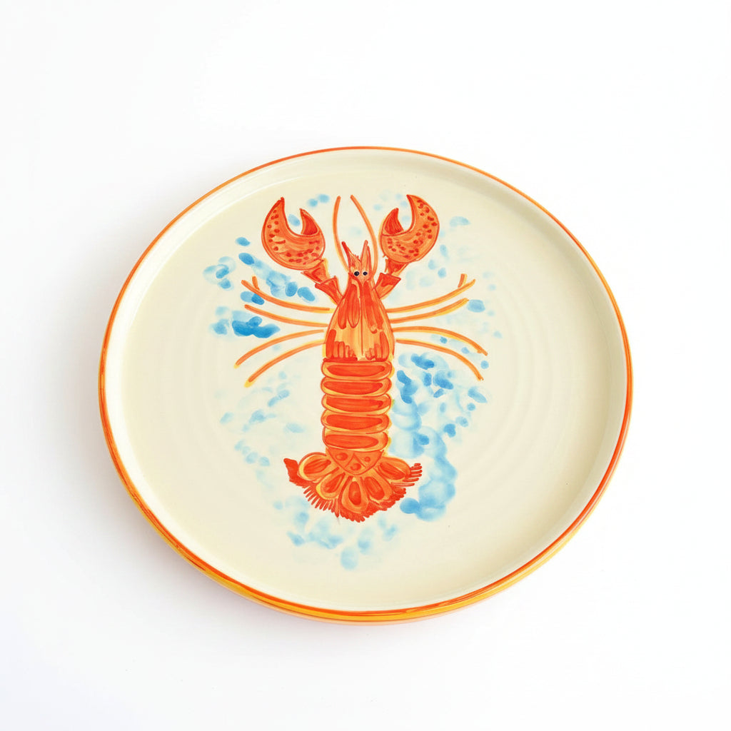 Flacher Teller mit Rand in orange "Fred der Hummer" (Ø 26 cm)