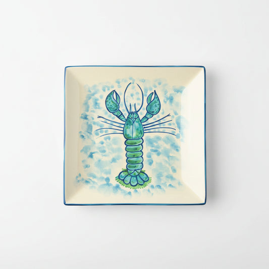 Teller quadratisch "Fred der Hummer" blau (25 cm x 25 cm)