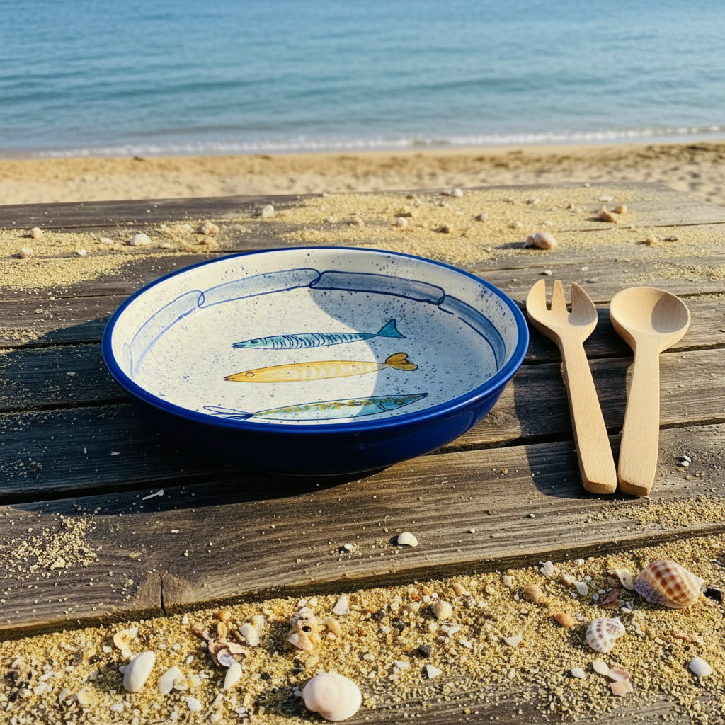 Schale "Sardinen" außen blau (27 cm Höhe: 7 cm)