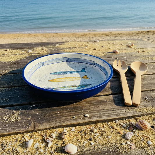 Schale "Sardinen" außen blau (27 cm Höhe: 7 cm)