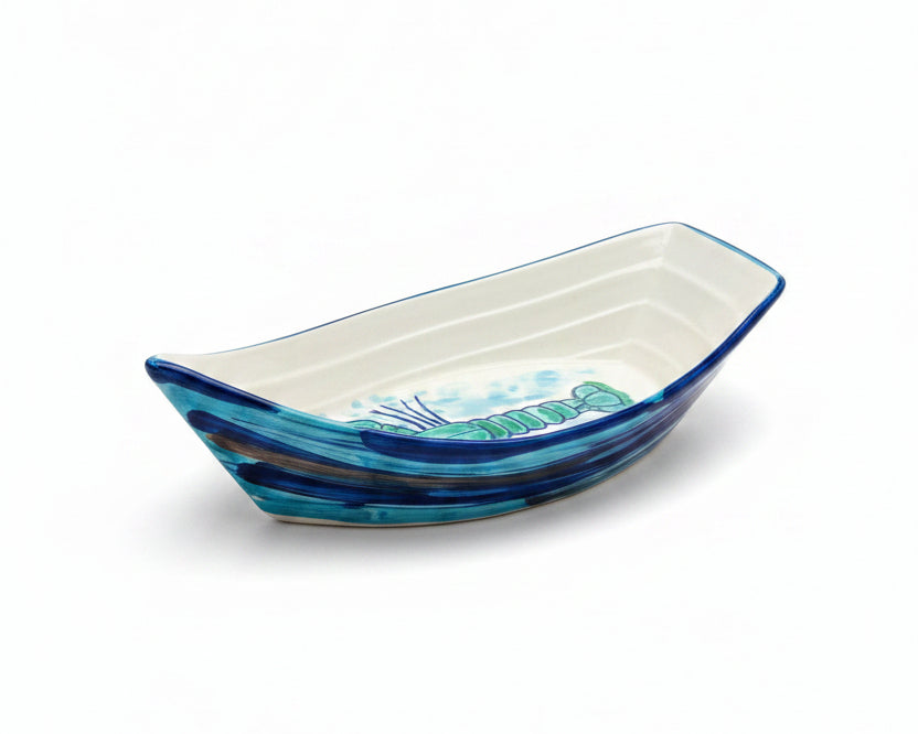 Schale in Bootsform "Fred der Hummer", außen blau(Länge: 34 cm Breite: 19 cm Höhe: max. 9 cm)
